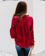 Hollis Satin Smocked Ruffle Blouse - Wine Oshnow