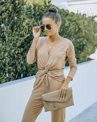 Homey Twist Front Knit Top - Latte Oshnow