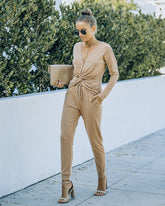 Homey Twist Front Knit Top - Latte Oshnow