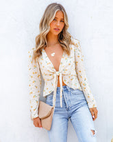 Honduras Floral Tie Front Crop Top Oshnow