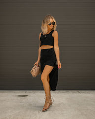 Hopeless Love Cotton Ruched Midi Skirt - Black Oshnow