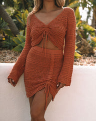 Hopelyn Cotton Ruched Crochet Crop Top - Rust Oshnow