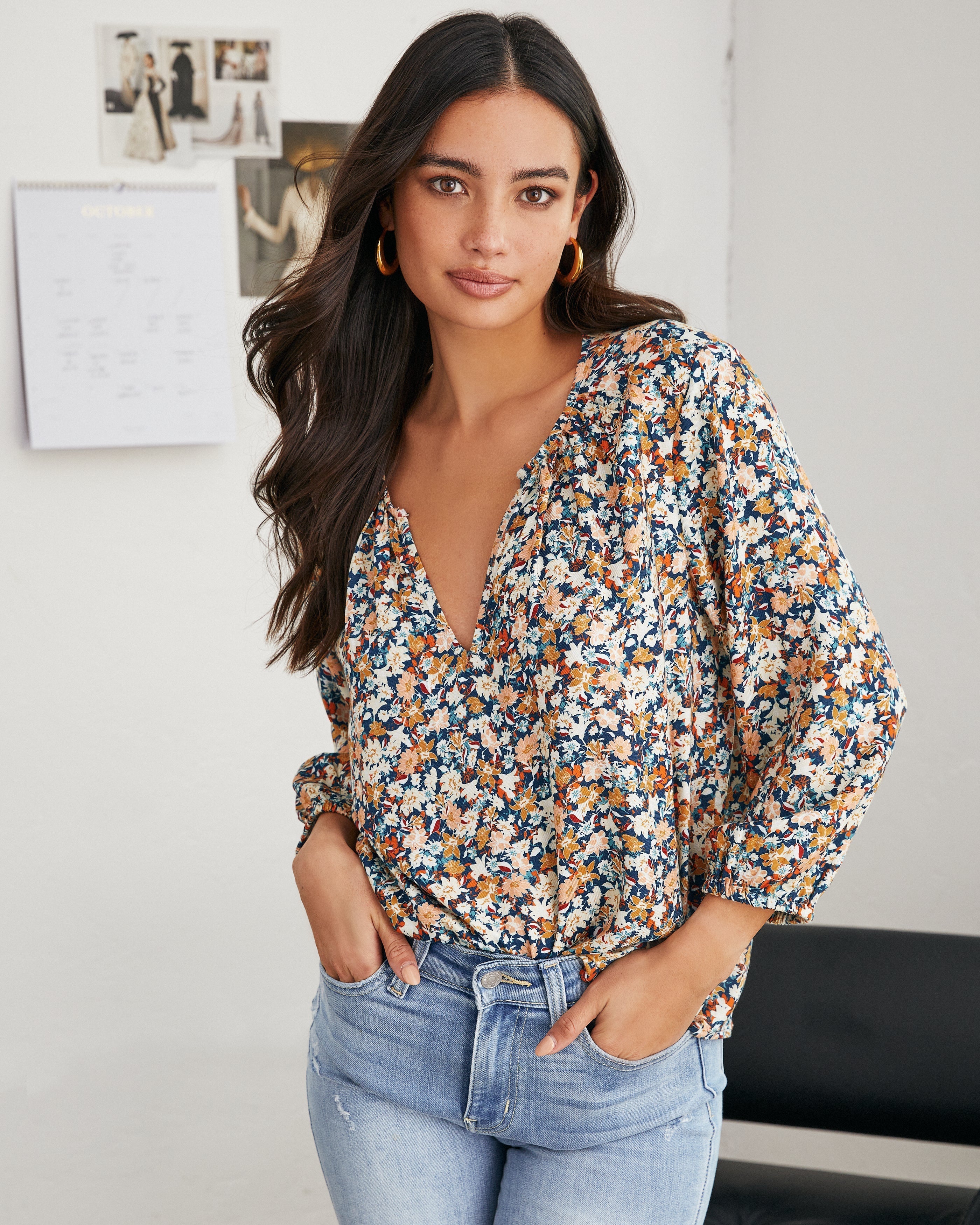 Hopyard Floral Split Neck Blouse Oshnow
