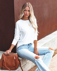 Horizon Long Sleeve Knit Top - White Oshnow