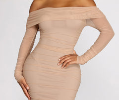 Hourglass Off Shoulder Ruched Midi Dress Oshnow