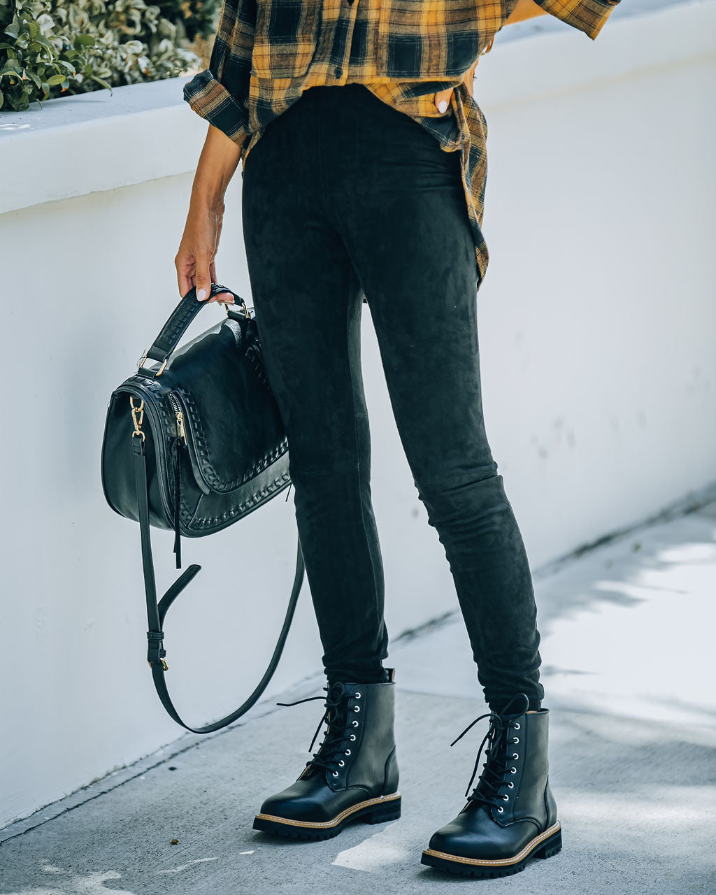 Hudson High Rise Faux Suede Legging - Black Oshnow