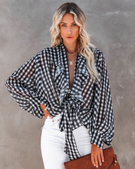 Huntsville Gingham Ruffle Tie Blouse Oshnow