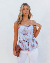 Hyland Floral Peplum Tank - Blue Multi Oshnow