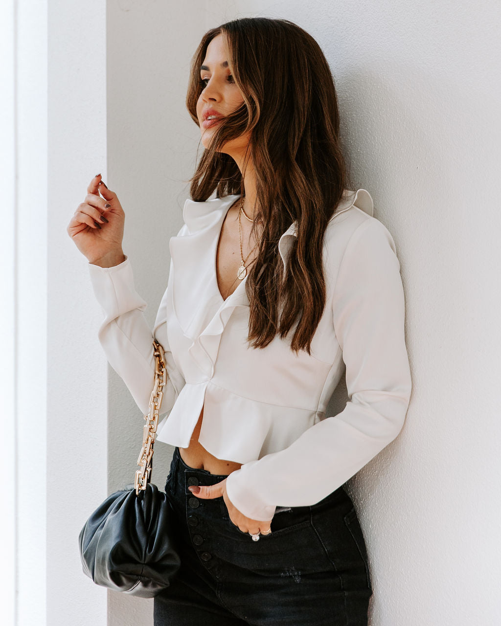 I Choose You Satin Crop Ruffle Blouse Oshnow