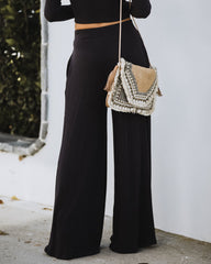 Hermosa Pocketed Ribbed Wide Leg Pants - Dark Charcoal