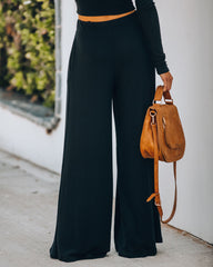 Hermosa Pocketed Ribbed Wide Leg Pants - Black
