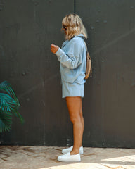 Coast To Coast Cotton Blend Pocketed Drawstring Shorts - Light Blue