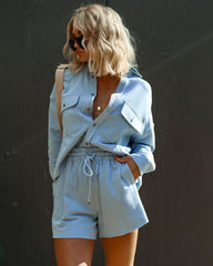 Coast To Coast Cotton Blend Pocketed Drawstring Shorts - Light Blue