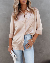 Impulse Satin Button Down Blouse - Champagne Oshnow