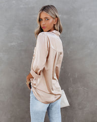 Impulse Satin Button Down Blouse - Champagne Oshnow
