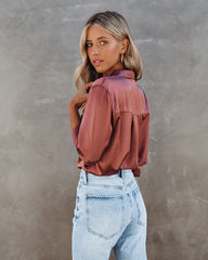 Impulse Satin Button Down Blouse - Rust Oshnow