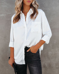 Impulse Satin Button Down Blouse - White Oshnow
