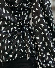In Awe Satin Printed Wrap Blouse - Black Oshnow