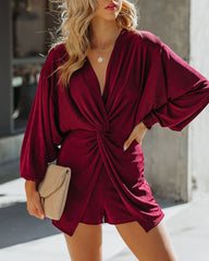 In The Mix Twist Front Knit Romper - Wine Oshnow