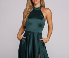 India Satin Tie Neck Gown Oshnow