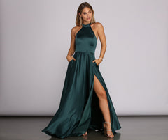 India Satin Tie Neck Gown Oshnow