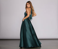 India Satin Tie Neck Gown Oshnow