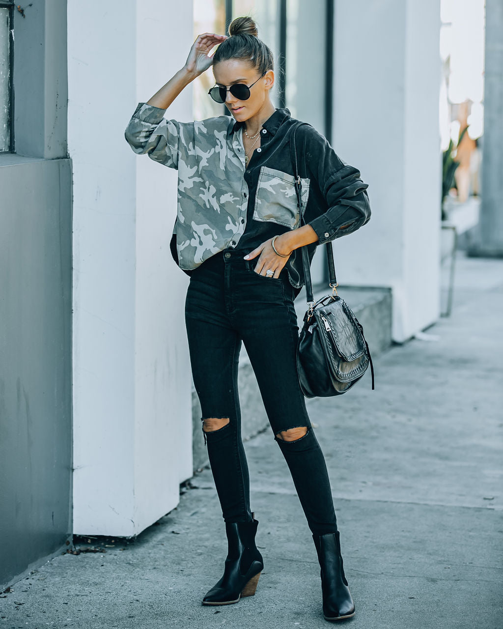 Indio Tencel Button Down Camo Top Oshnow