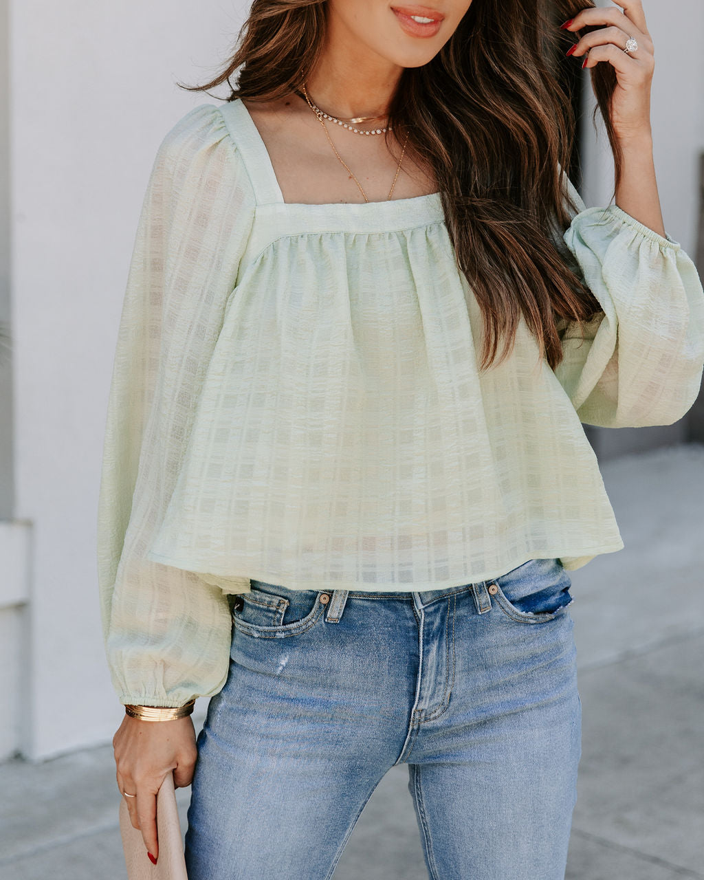 Indra Square Neck Crop Blouse - Sage Oshnow