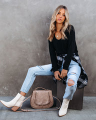 Infinity Cotton Blend Long Sleeve Pocket Top - Black Oshnow