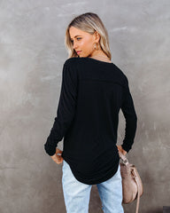 Infinity Cotton Blend Long Sleeve Pocket Top - Black Oshnow