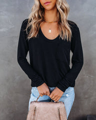 Infinity Cotton Blend Long Sleeve Pocket Top - Black Oshnow