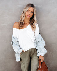 Infinity Cotton Blend Long Sleeve Pocket Top - Ivory Oshnow