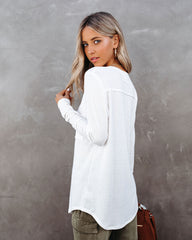 Infinity Cotton Blend Long Sleeve Pocket Top - Ivory Oshnow