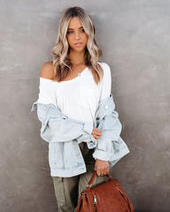 Infinity Cotton Blend Long Sleeve Pocket Top - Ivory Oshnow