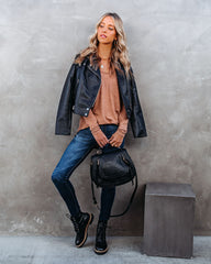 Infinity Cotton Blend Long Sleeve Pocket Top - Mocha Oshnow