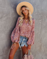 Ins And Outs Lantern Sleeve Metallic Detailed Blouse - Clove Oshnow