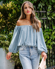 Irene Off The Shoulder Billowed Top - Dusty Blue Oshnow