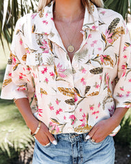 Island Time Linen Blend Floral Button Down Top Oshnow