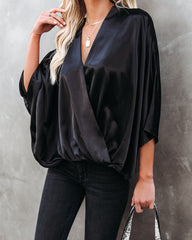 Isn't She Lovely Satin Drape Blouse - Black Oshnow