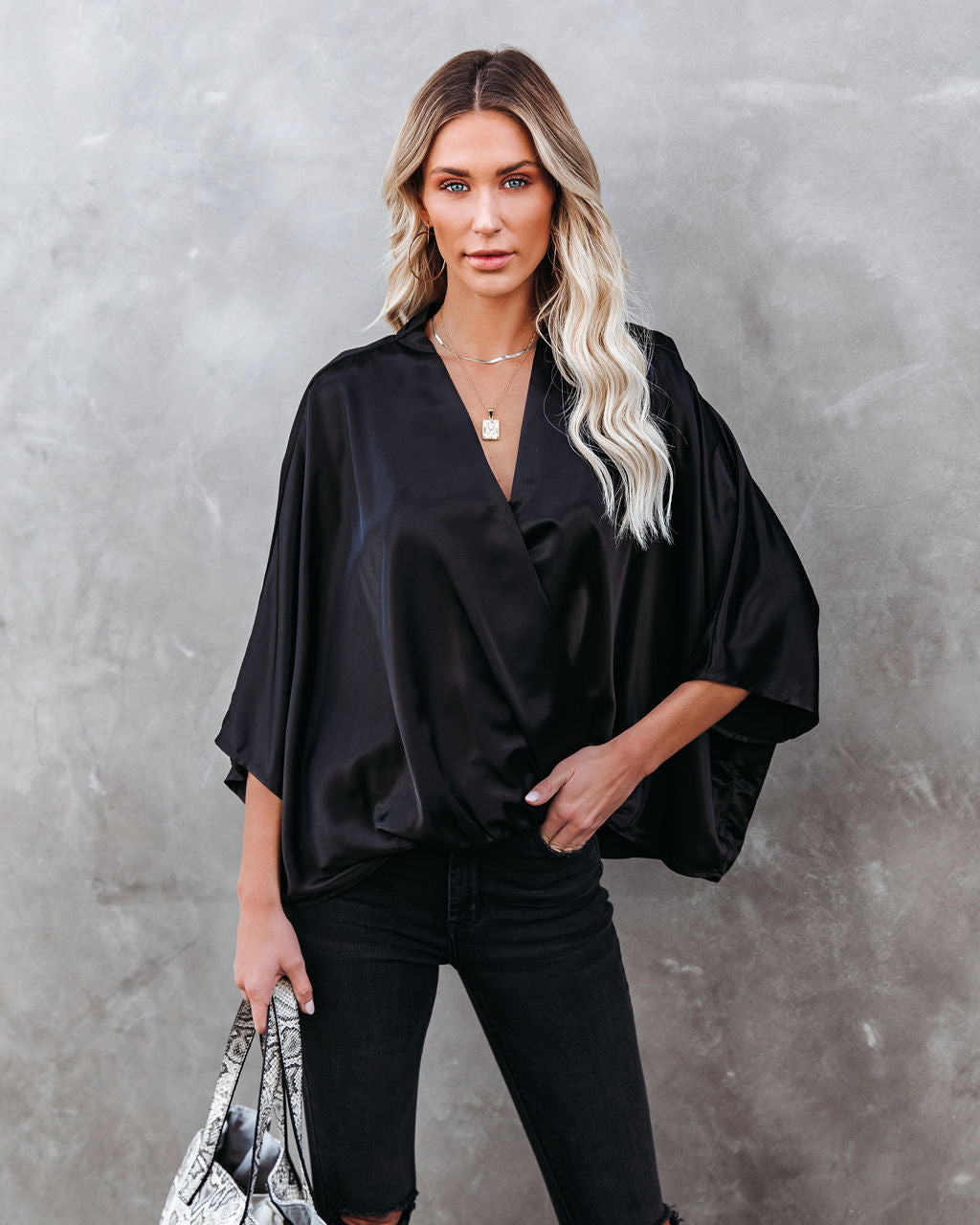 Isn't She Lovely Satin Drape Blouse - Black Oshnow