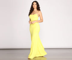 Iva Crepe Lace Up Back Mermaid Dress Oshnow