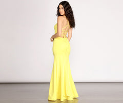 Iva Crepe Lace Up Back Mermaid Dress Oshnow