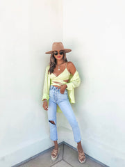 Izabel Spotted Button Down Blouse - Lime Oshnow