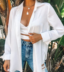 Izabel Spotted Button Down Blouse - White Oshnow