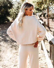 Izzy Cotton Blend Cropped Long Sleeve Top - Natural Oshnow