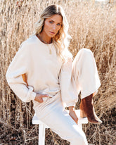 Izzy Cotton Blend Cropped Long Sleeve Top - Natural Oshnow