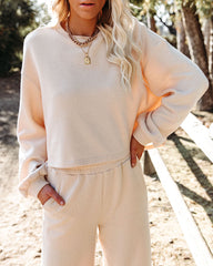 Izzy Cotton Blend Cropped Long Sleeve Top - Natural Oshnow