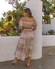 Jabez Printed Ruffle Tiered Midi Skirt Oshnow