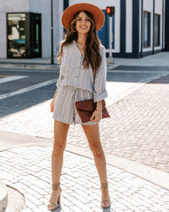 Jairo Pocketed Striped Button Down Romper - Chambray Oshnow