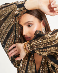 Janella Sequin Padded Shoulder Bodysuit - Gold - SALE Oshnow